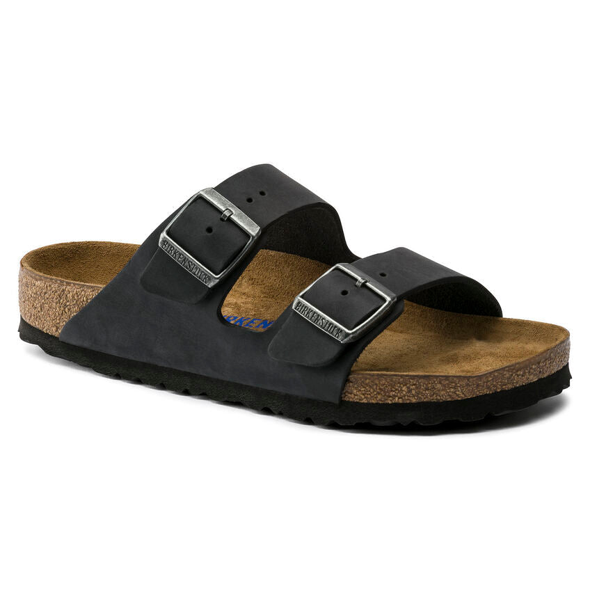 Birkenstock Arizona Soft Footbed Two Strap Sandals - Black Oiled Leather