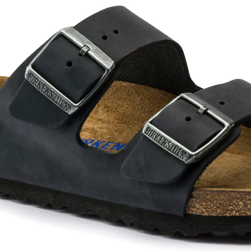 Birkenstock Arizona Soft Footbed Two Strap Sandals - Black Oiled Leather