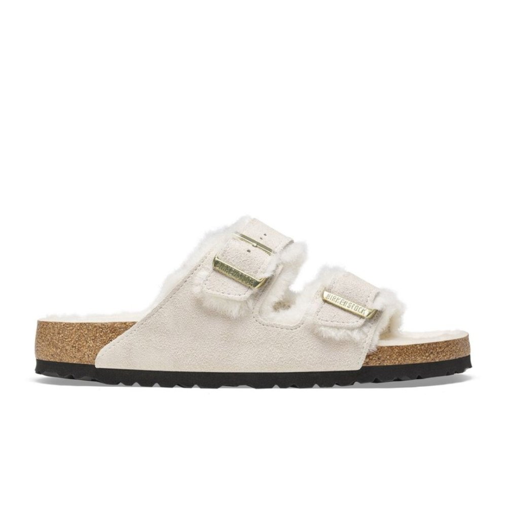 Birkenstock Women's Arizona Shearling Two-Strap Sandals - Antique White Suede