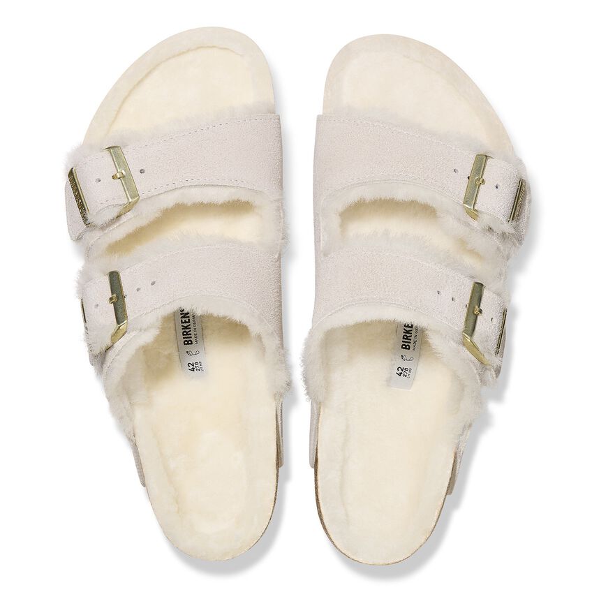 Birkenstock Women's Arizona Shearling Two-Strap Sandals - Antique White Suede