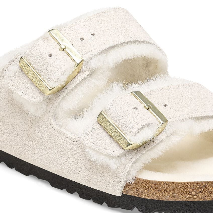 Birkenstock Women's Arizona Shearling Two-Strap Sandals - Antique White Suede