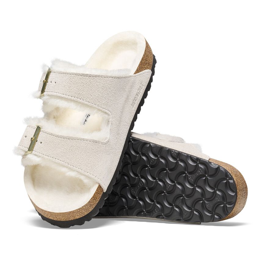 Birkenstock Women's Arizona Shearling Two-Strap Sandals - Antique White Suede
