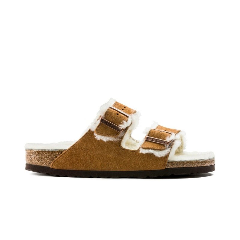 Birkenstock Arizona Shearling Two Strap Sandals - Mink Suede