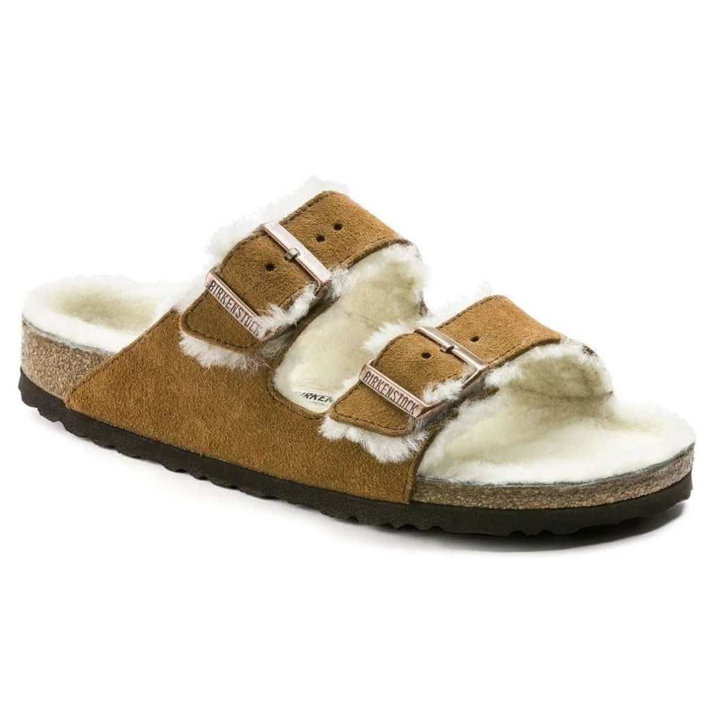 Birkenstock Arizona Shearling Two Strap Sandals - Mink Suede