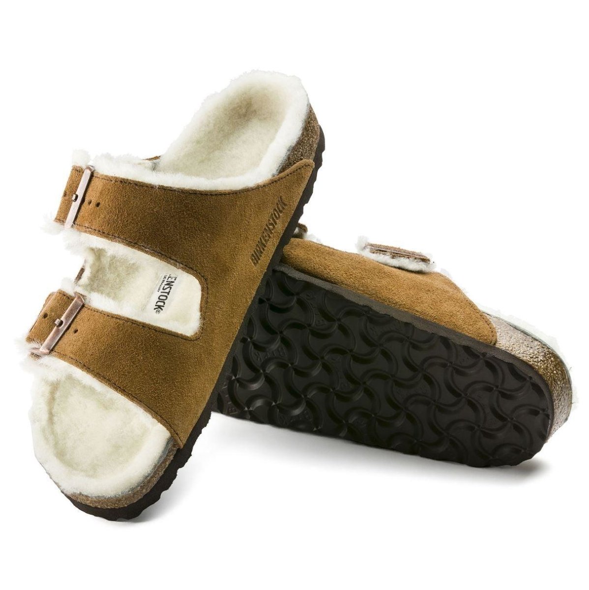 Birkenstock Arizona Shearling Two Strap Sandals - Mink Suede