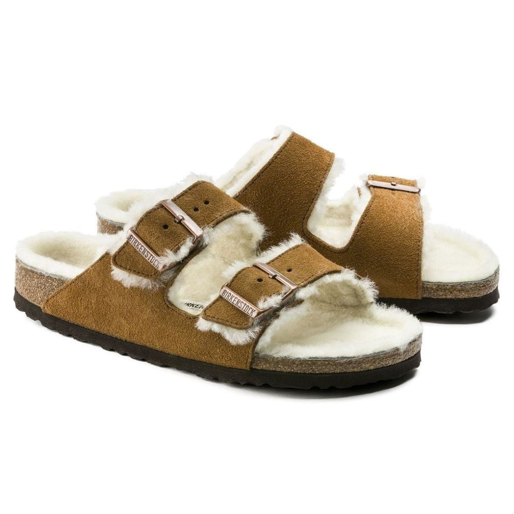 Birkenstock Arizona Shearling Two Strap Sandals - Mink Suede
