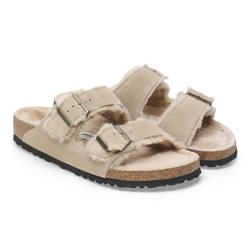 Birkenstock Arizona Shearling Two Strap Sandals - Taupe Suede