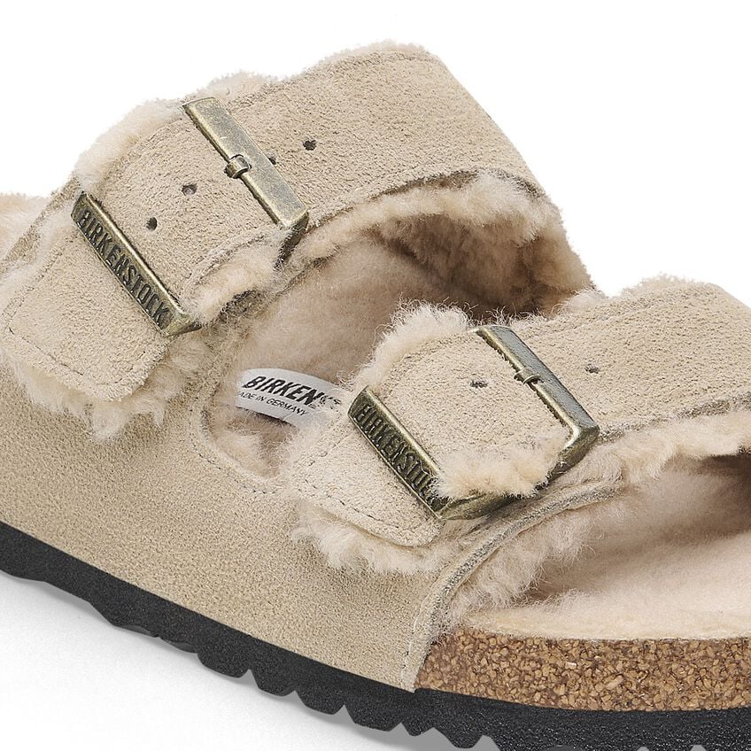 Birkenstock Arizona Shearling Two Strap Sandals - Taupe Suede