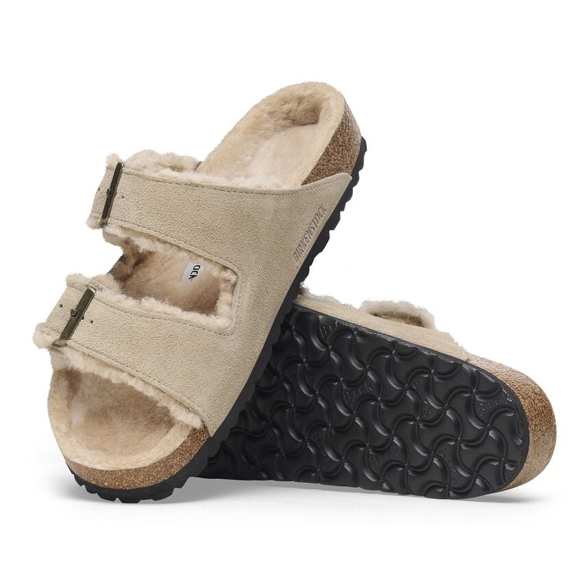 Birkenstock Arizona Shearling Two Strap Sandals - Taupe Suede
