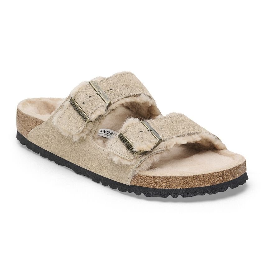 Birkenstock Arizona Shearling Two Strap Sandals - Taupe Suede