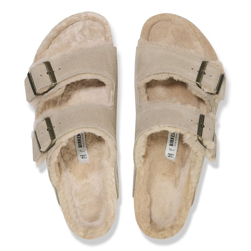 Birkenstock Arizona Shearling Two Strap Sandals - Taupe Suede