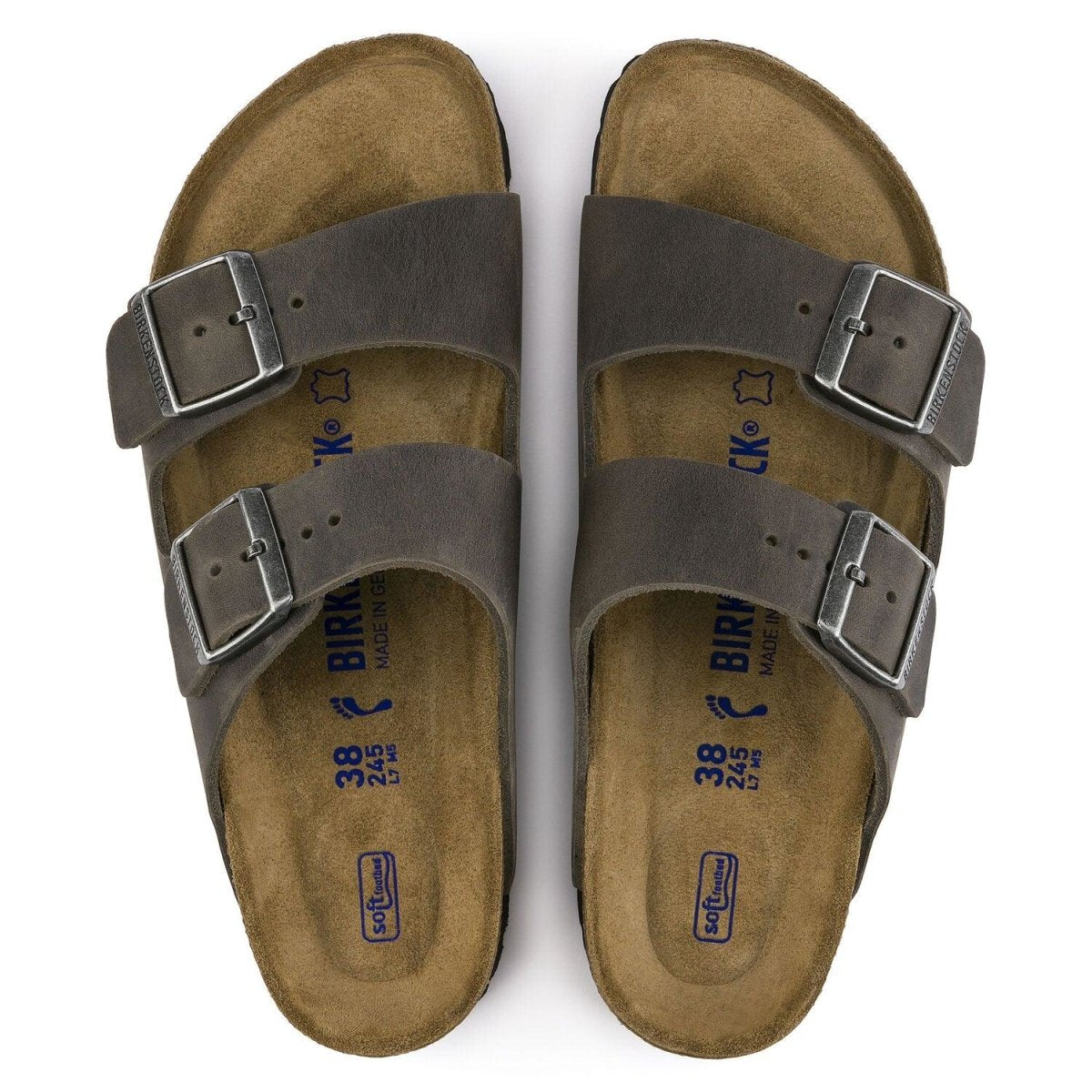 Birkenstock Arizona Soft Footbed Two Strap Sandals - Iron Oiled Leather