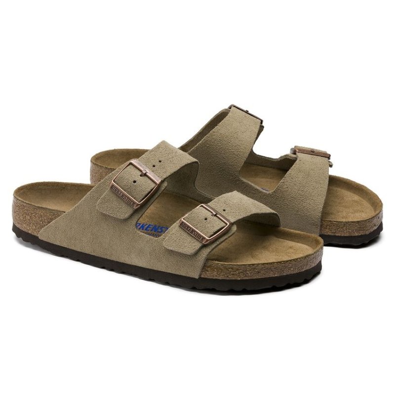 Birkenstock Arizona Soft Footbed Two Strap Sandals - Taupe Suede