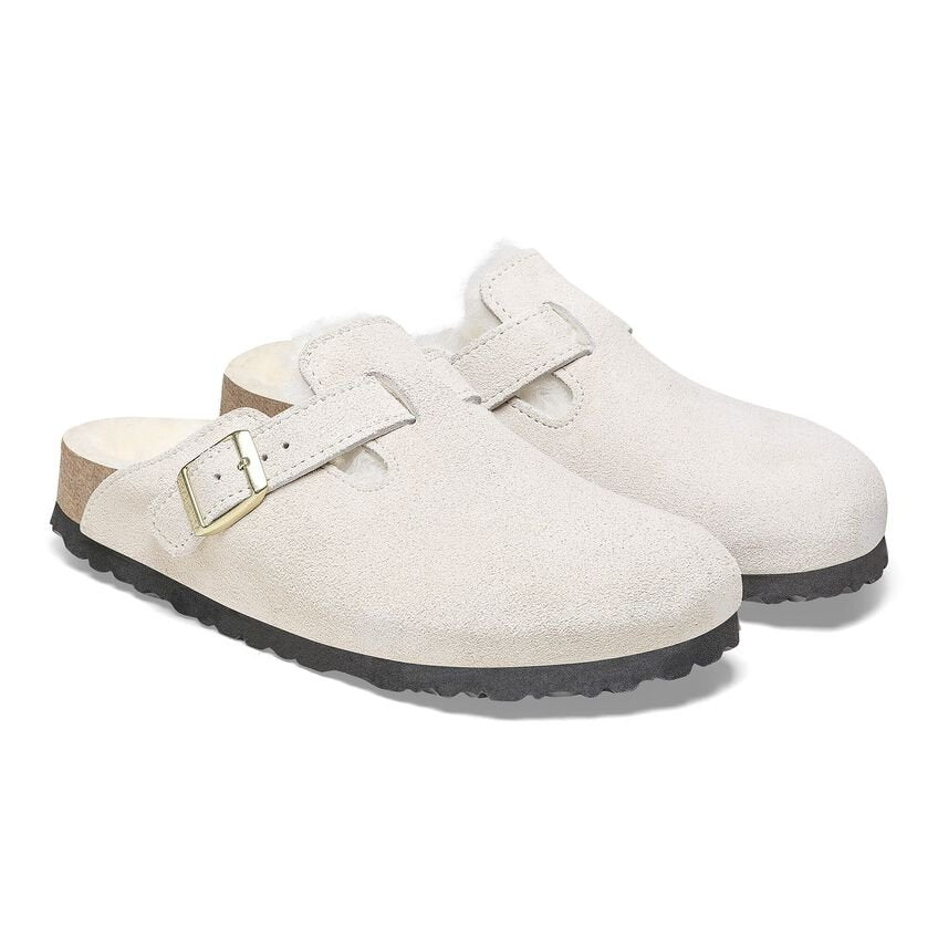 Birkenstock Boston Shearling Clog - Antique White Suede