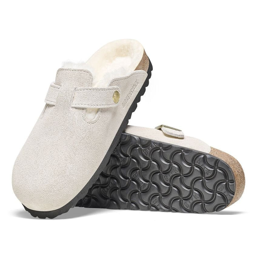 Birkenstock Boston Shearling Clog - Antique White Suede