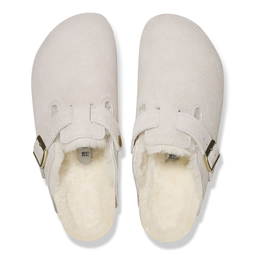 Birkenstock Boston Shearling Clog - Antique White Suede