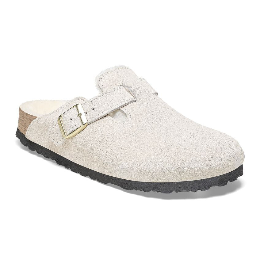 Birkenstock Boston Shearling Clog - Antique White Suede