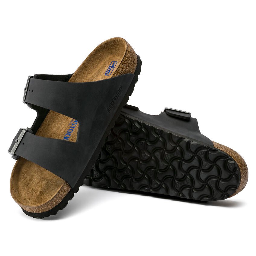 Birkenstock Arizona Soft Footbed Two Strap Sandals - Black Oiled Leather