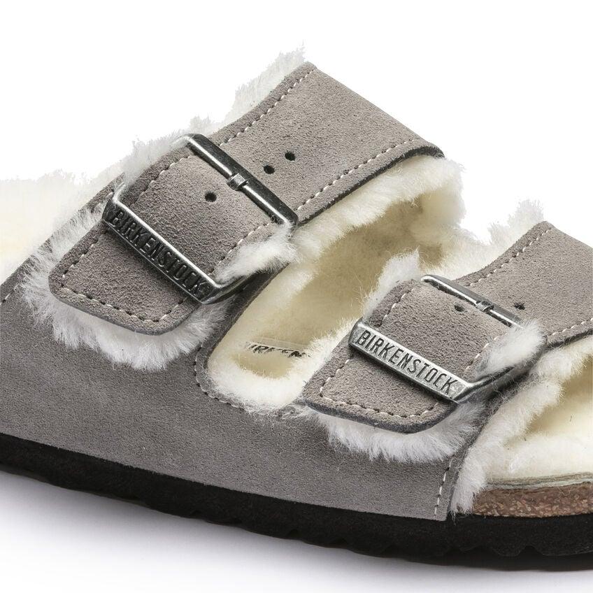 Birkenstock Arizona Shearling Two Strap Sandals - Stone Suede