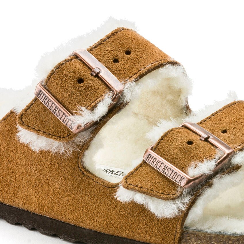 Birkenstock Arizona Shearling Two Strap Sandals - Mink Suede