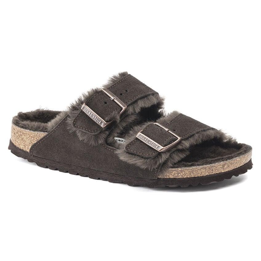 Birkenstock Arizona Shearling Two Strap Sandals - Mocha Suede