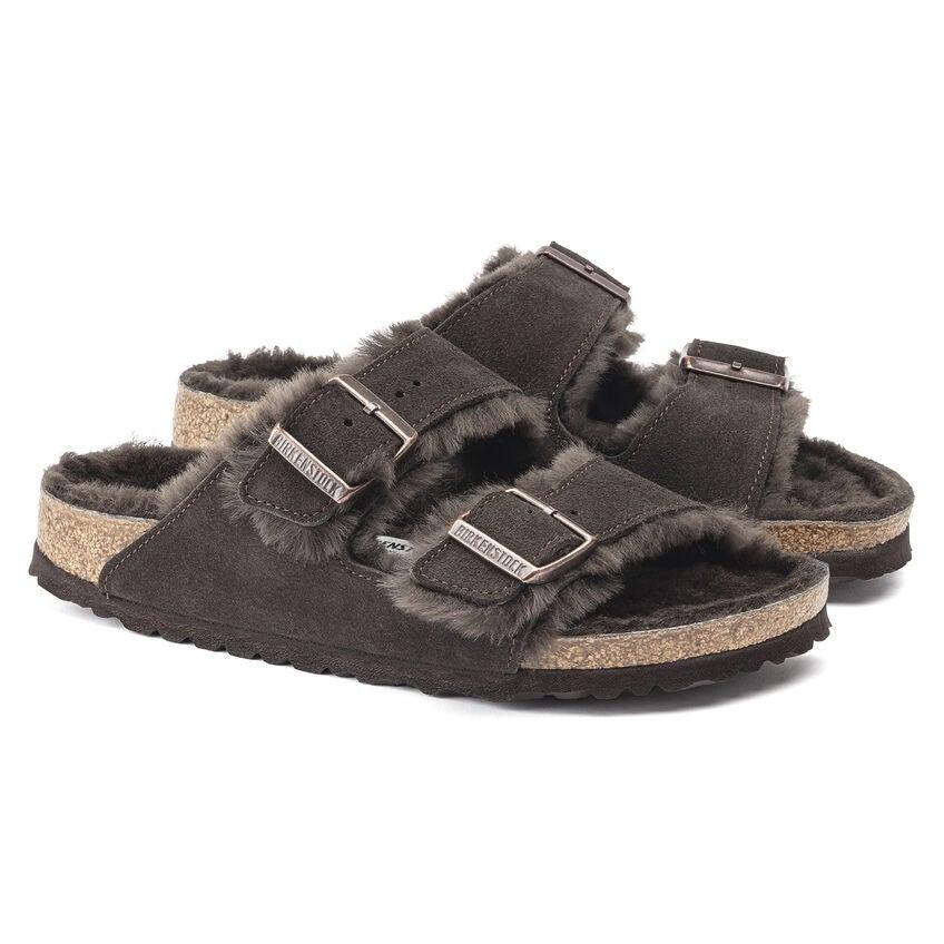 Birkenstock Arizona Shearling Two Strap Sandals - Mocha Suede
