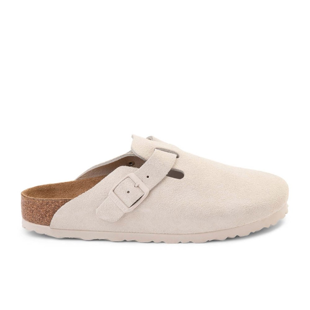 Birkenstock Boston Soft Footbed Clog - Antique White Suede