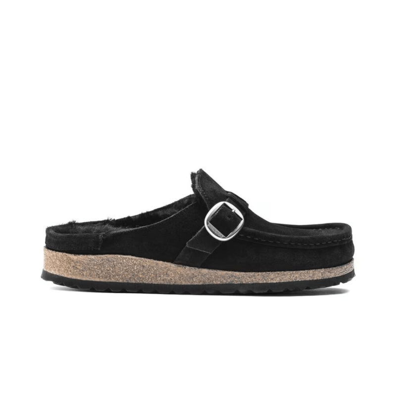 Birkenstock Women's Buckley Shearling Mule Clog - Black Suede