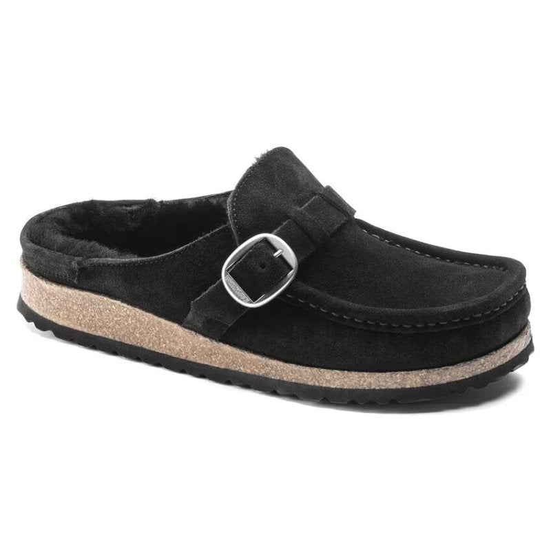 Birkenstock Women's Buckley Shearling Mule Clog - Black Suede