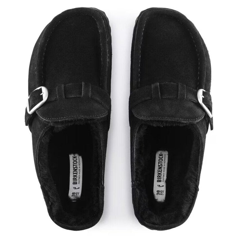 Birkenstock Women's Buckley Shearling Mule Clog - Black Suede
