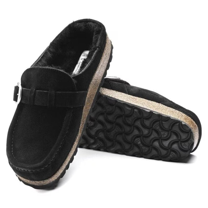 Birkenstock Women's Buckley Shearling Mule Clog - Black Suede