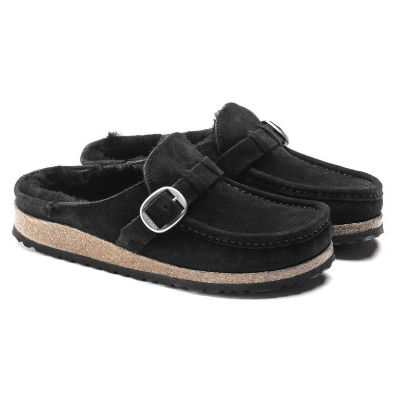 Birkenstock Women's Buckley Shearling Mule Clog - Black Suede