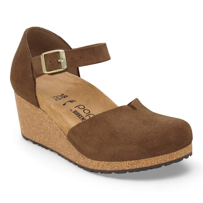 Birkenstock Women's Papillio Mary Closed Toe Wedge - Dark Tea Suede