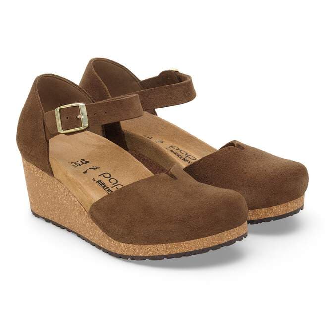Birkenstock Women's Papillio Mary Closed Toe Wedge - Dark Tea Suede
