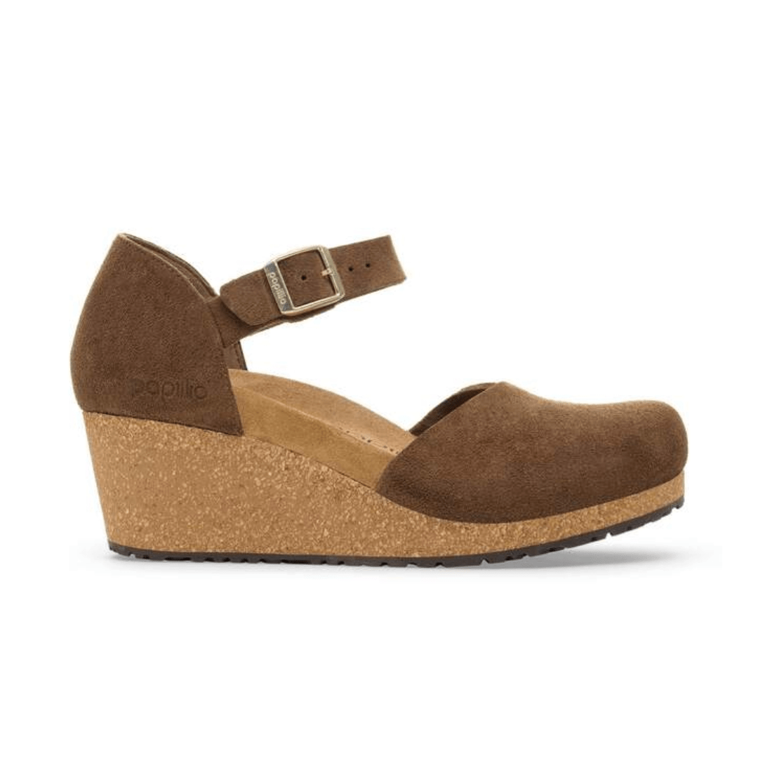 Birkenstock Women's Papillio Mary Closed Toe Wedge - Dark Tea Suede