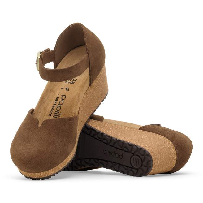 Birkenstock Women's Papillio Mary Closed Toe Wedge - Dark Tea Suede
