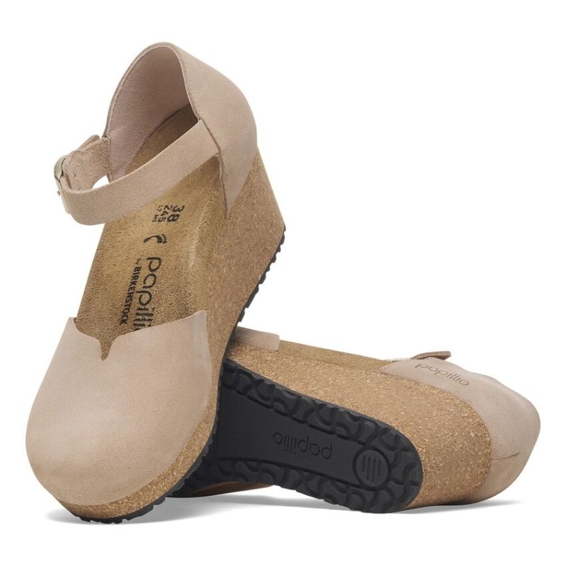Birkenstock Women's Papillio Mary Closed Toe Wedge - Warm Sand Suede