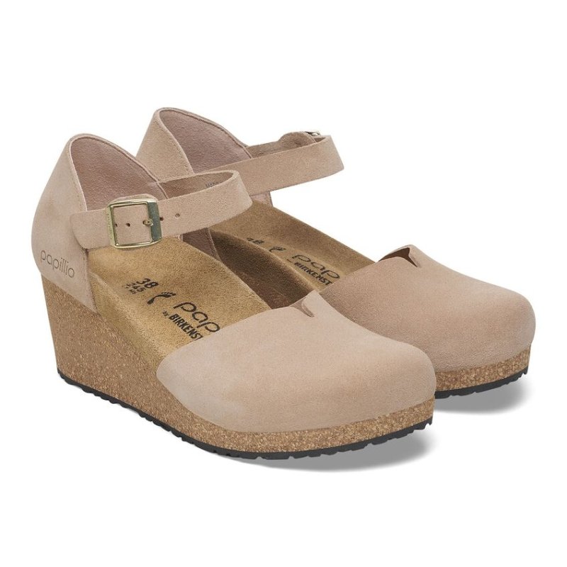 Birkenstock Women's Papillio Mary Closed Toe Wedge - Warm Sand Suede