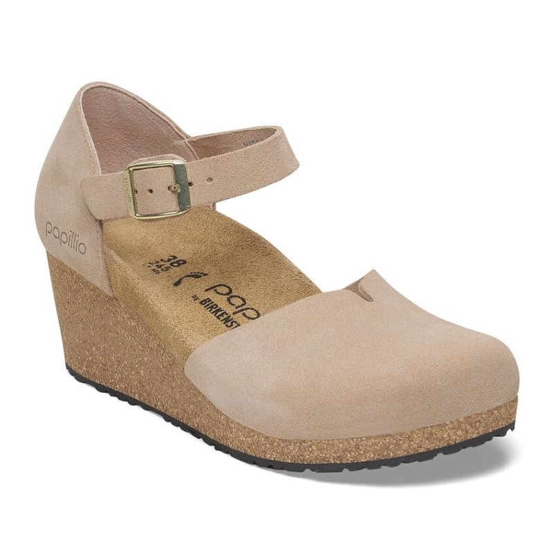 Birkenstock Women's Papillio Mary Closed Toe Wedge - Warm Sand Suede