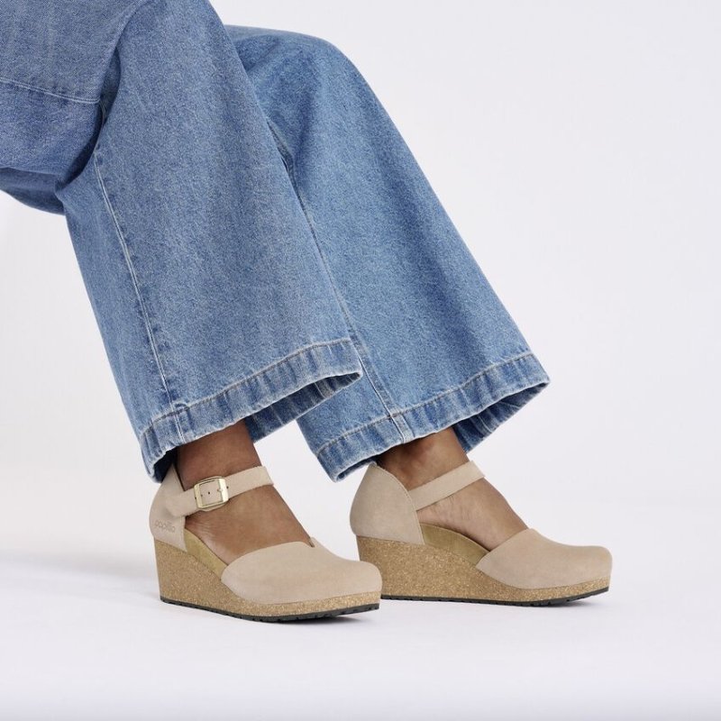 Birkenstock Women's Papillio Mary Closed Toe Wedge - Warm Sand Suede
