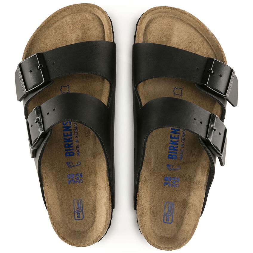 Birkenstock Arizona Soft Footbed Two Strap Sandals - Black Birko-Flor