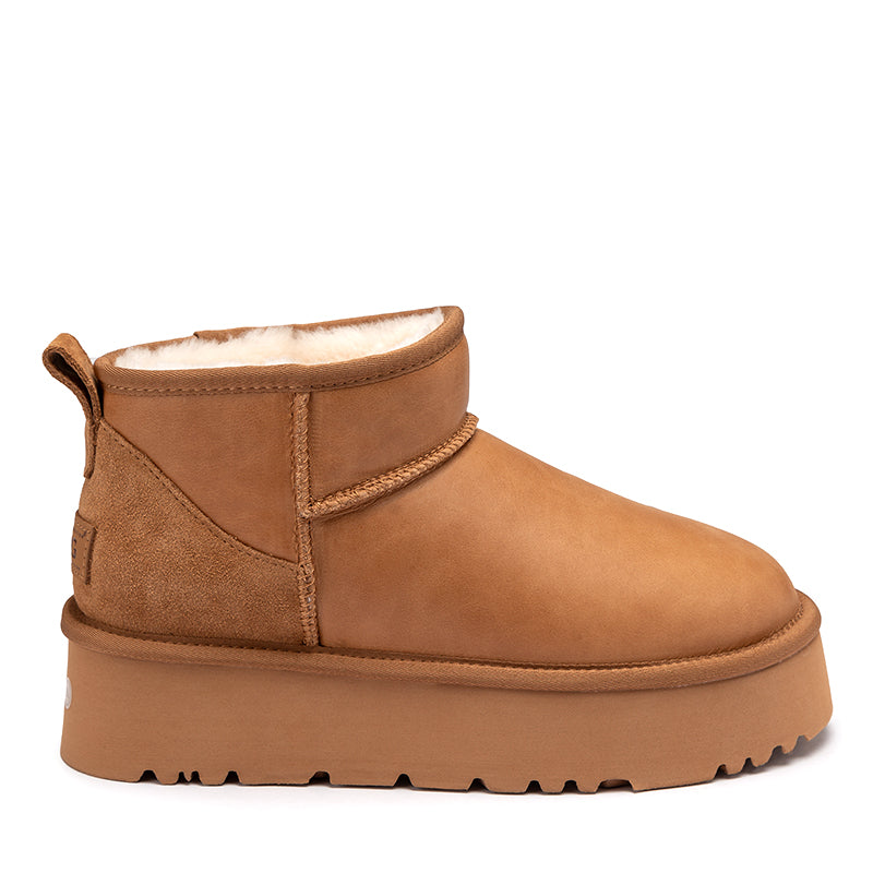 Platform Mini Oiled Leather Ugg Boots
