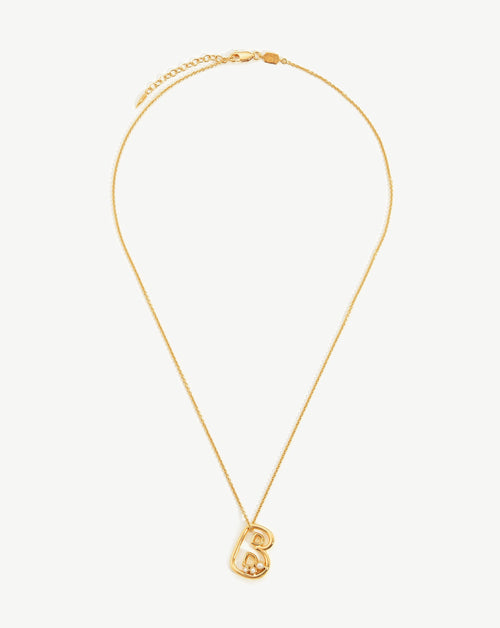 Chubby Pearl Initial Pendant Necklace  - Initial B | 18ct Gold Vermeil/Pearl
