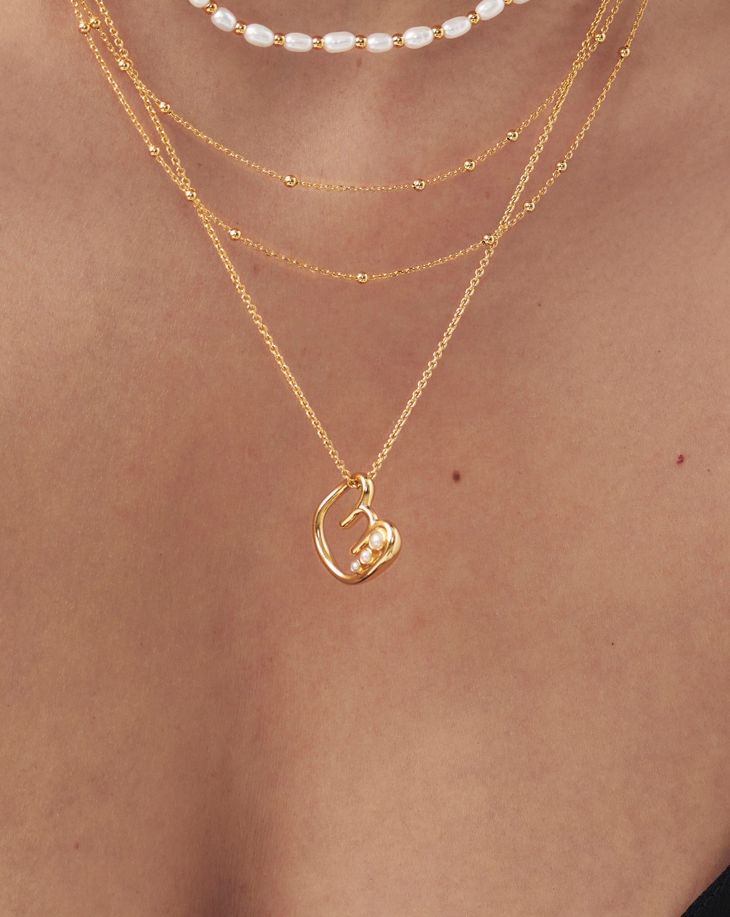 Chubby Pearl Initial Pendant Necklace  - Initial E | 18ct Gold Vermeil/Pearl