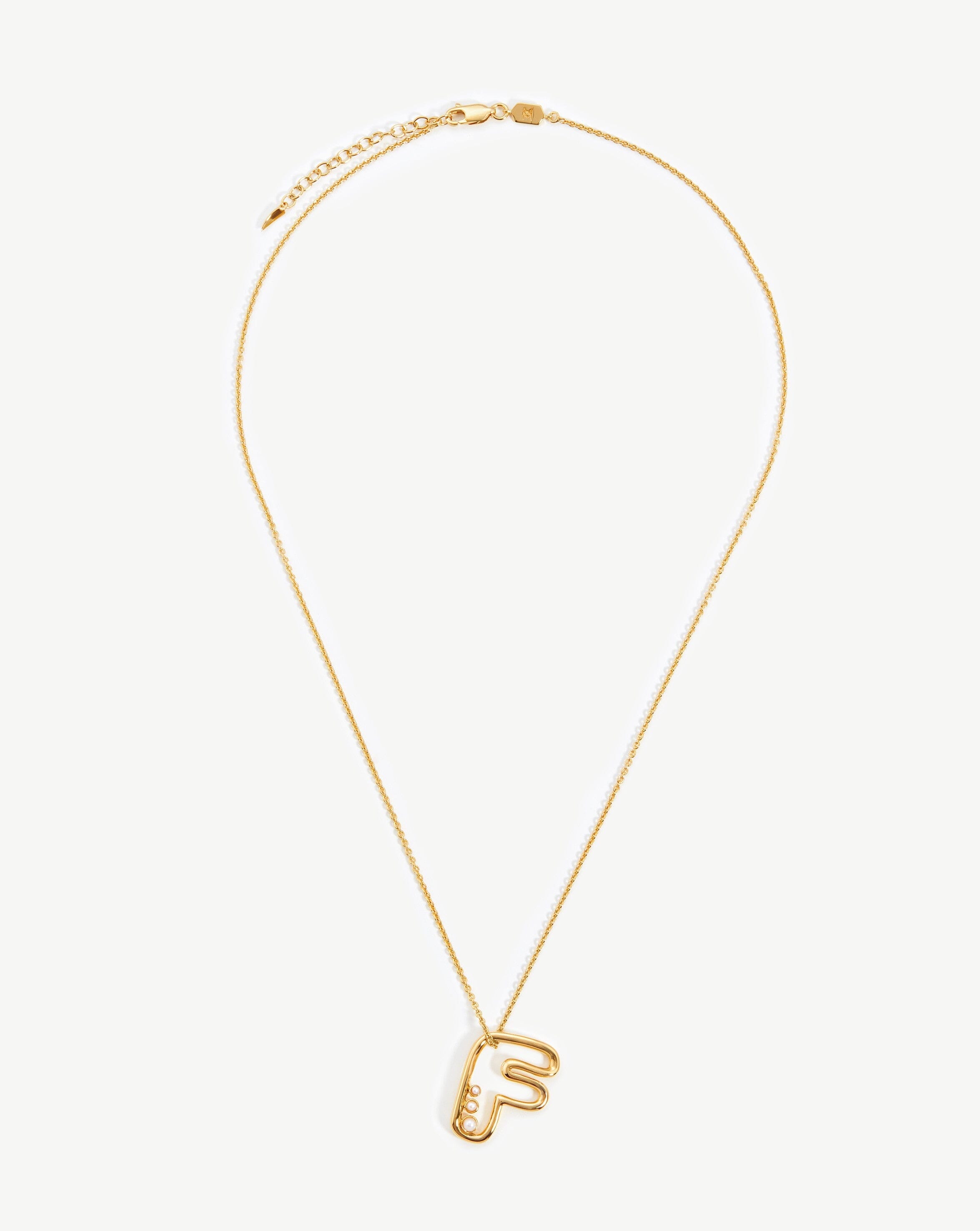 Chubby Pearl Initial Pendant Necklace  - Initial F | 18ct Gold Vermeil/Pearl