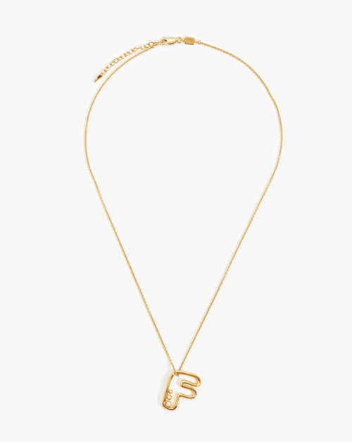 Chubby Pearl Initial Pendant Necklace  - Initial F | 18ct Gold Vermeil/Pearl