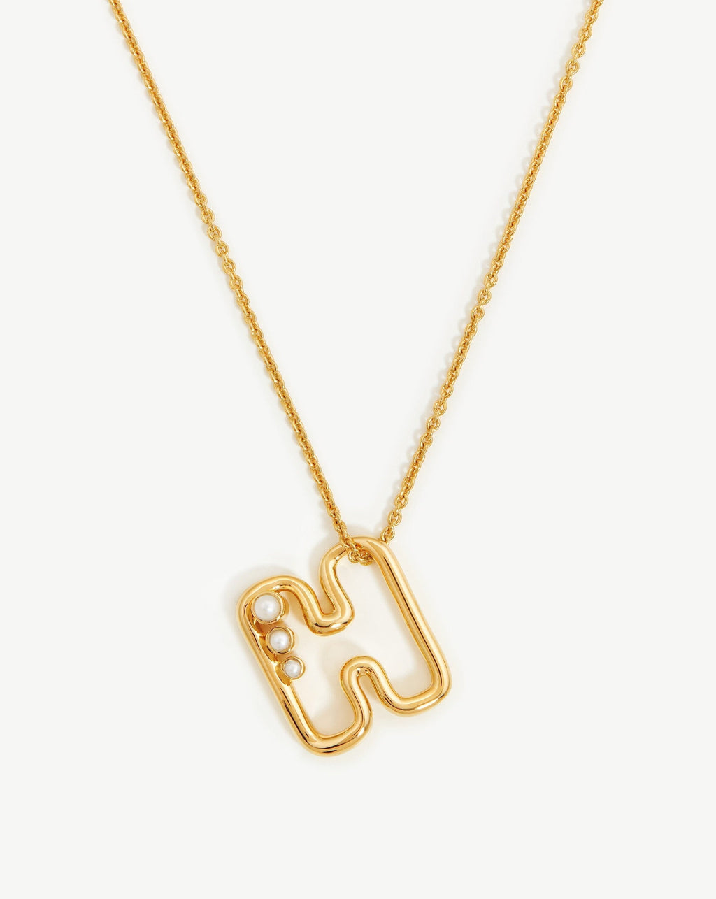 Chubby Pearl Initial Pendant Necklace  - Initial H | 18ct Gold Vermeil/Pearl