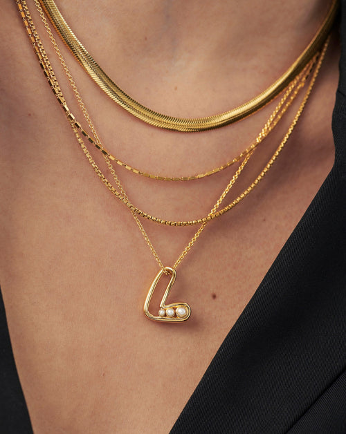 Chubby Pearl Initial Pendant Necklace  - Initial L | 18ct Gold Vermeil/Pearl