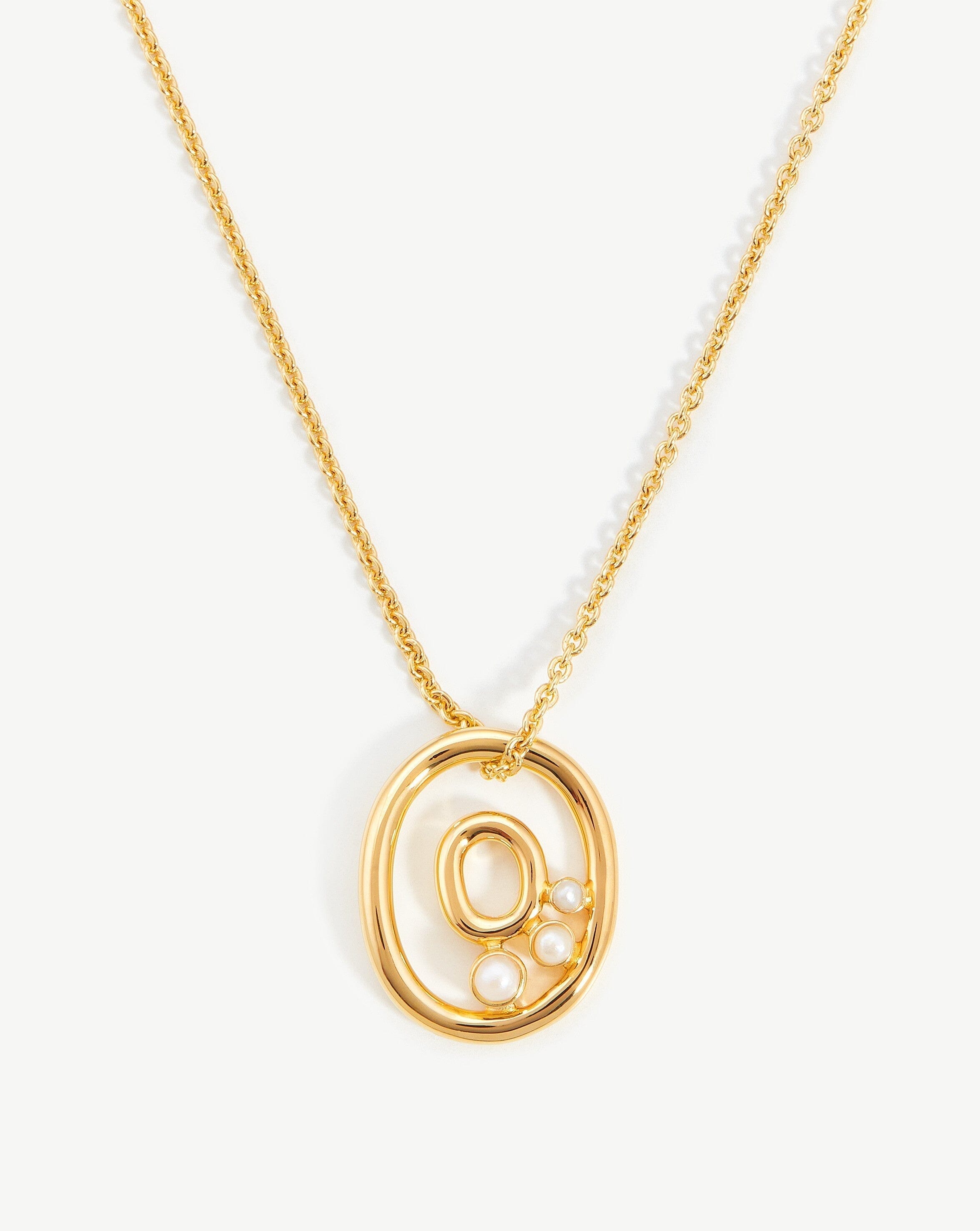 Chubby Pearl Initial Pendant Necklace  - Initial O | 18ct Gold Vermeil/Pearl