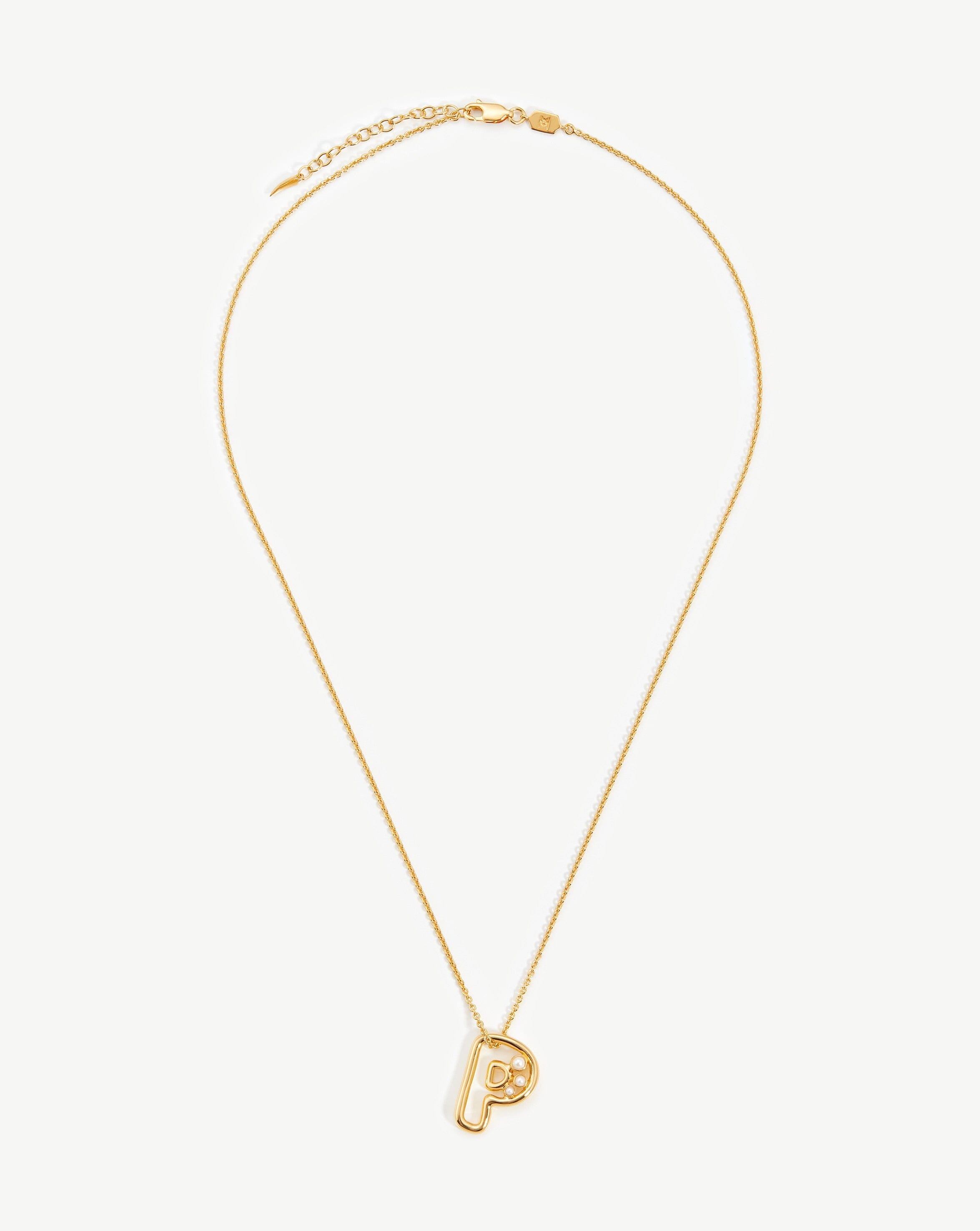 Chubby Pearl Initial Pendant Necklace  - Initial P | 18ct Gold Vermeil/Pearl